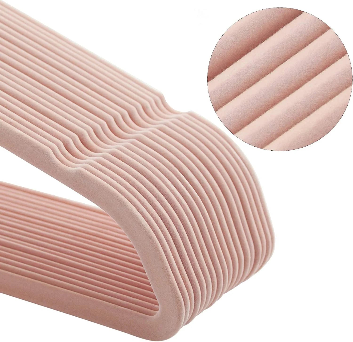SONGMICS Set de 50 de umerase pentru haine, anti-alunecare cu catifea, bara de cravata si carlig pivotant, 43,5 cm, roz