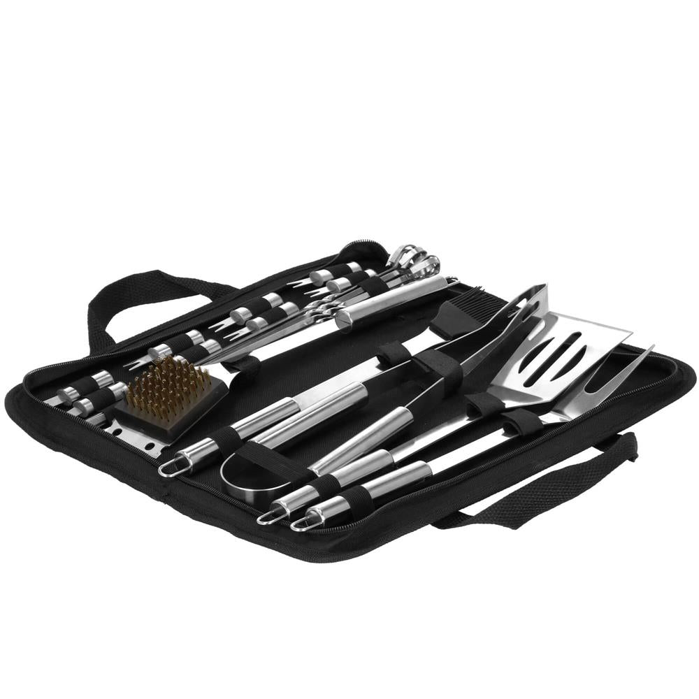 Set accesorii pentru gratar din inox, 20 de piese inclusiv perie, husa transport