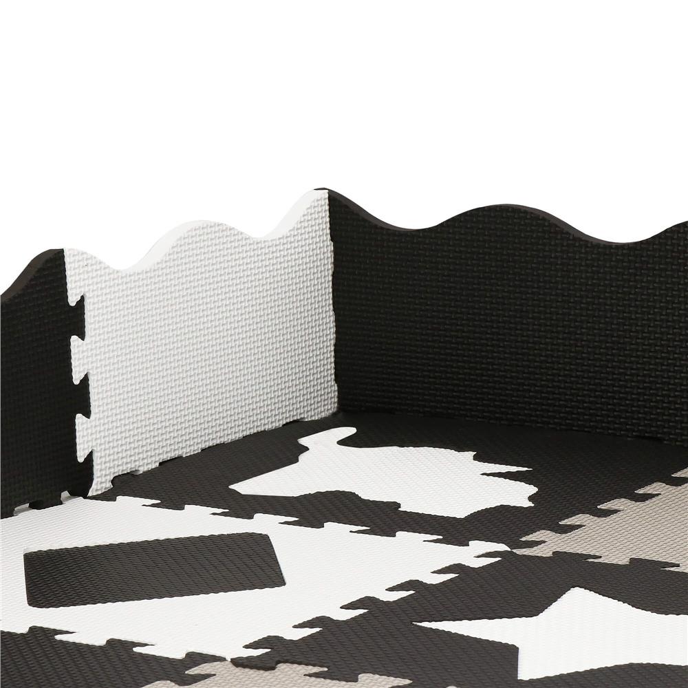 Covor din spuma pentru copii, tip puzzle animale, 52 piese, termoizolant, 150x150 cm, gri negru