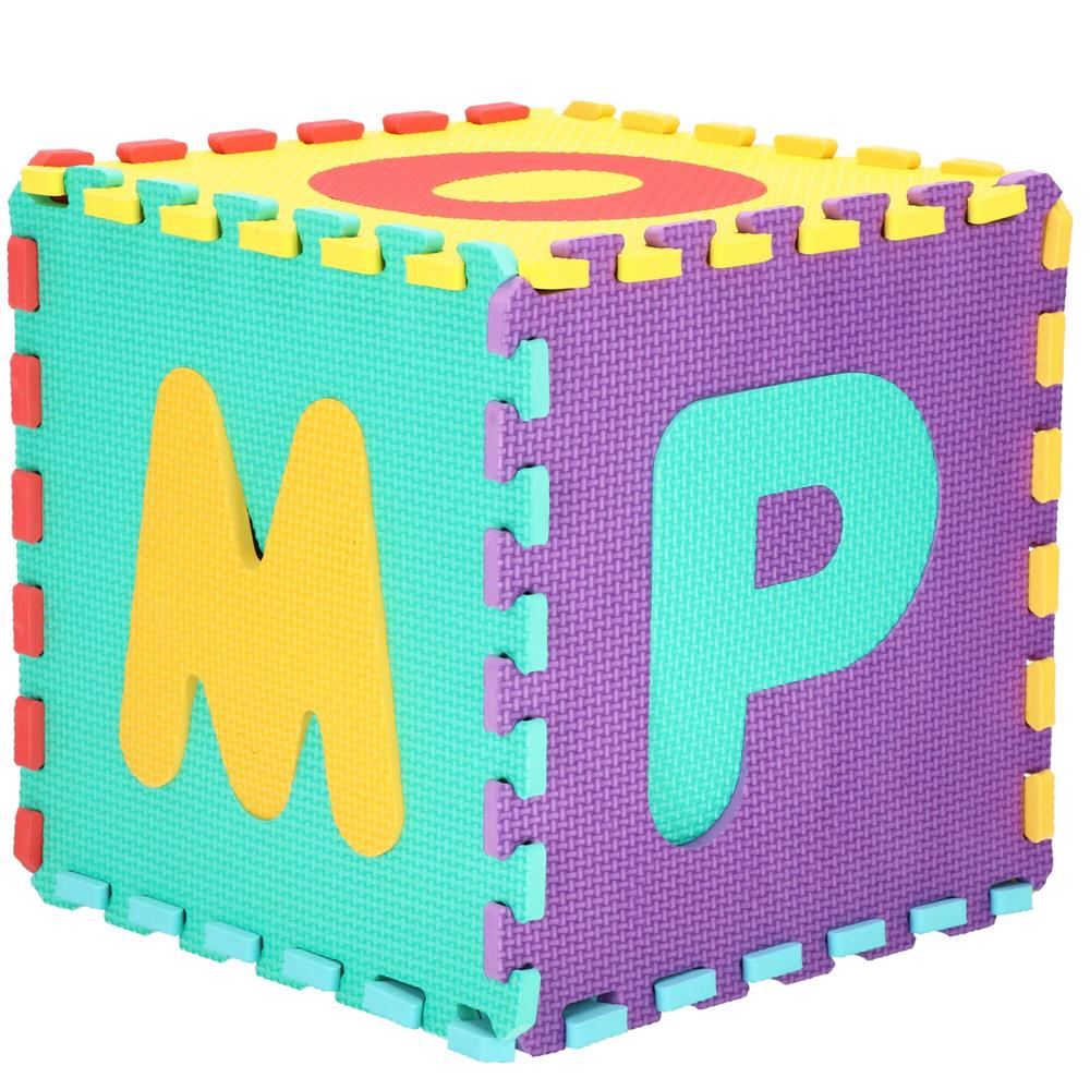 Covor din spuma pentru copii, tip puzzle alfabet, 61 piese, termoizolant, 170x150 cm, multicolor