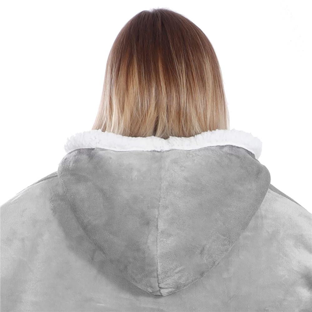Patura tip hanorac, cu maneci, gluga si buzunare, material plus, marime universala, gri