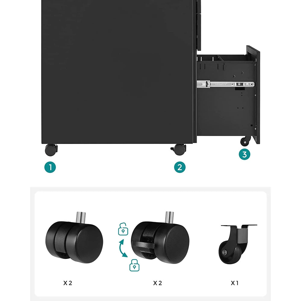 SONGMICS Dulap mobil tip rollbox pentru birouri, din otel, sertar cu sina dosare A4, 39x52x60 cm, negru