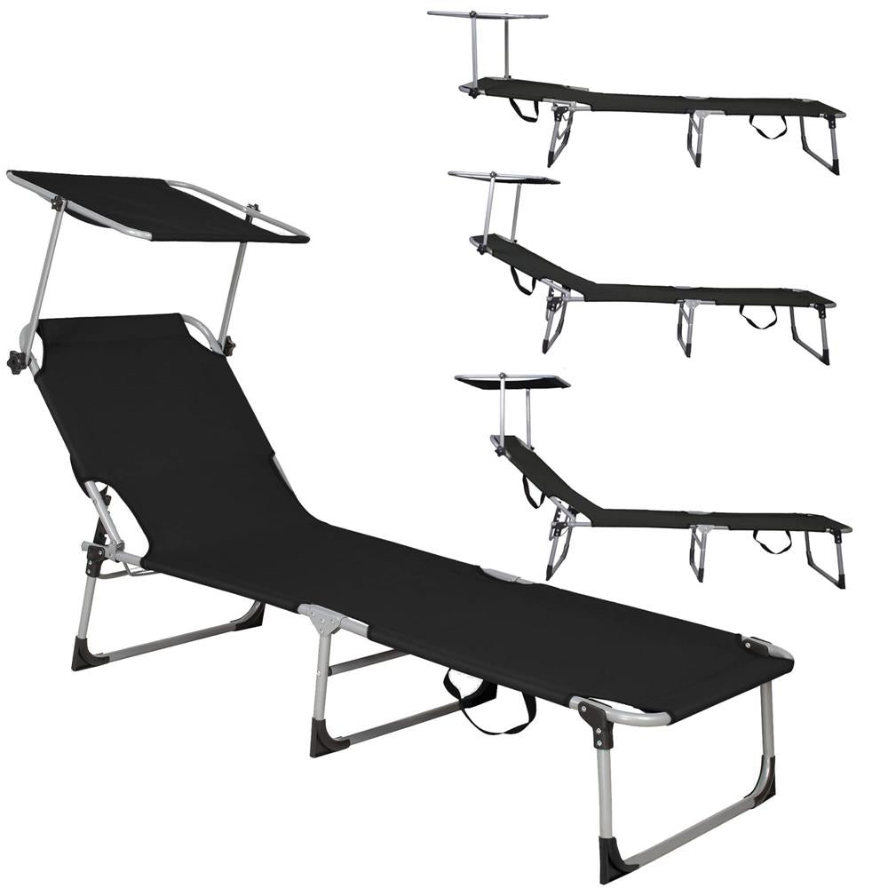Sezlong pliabil cu parasolar, 188x57x38cm, sarcina 120kg, gri antracit