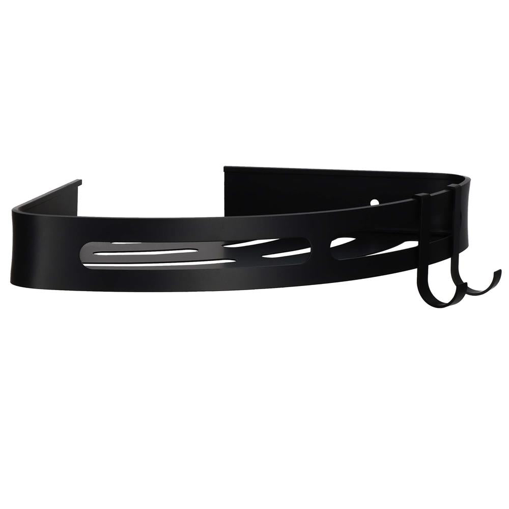 Set de 2 rafturi de baie pentru colt cu 2 sisteme instalare pe perete, aluminiu, 27x20x4cm, negru
