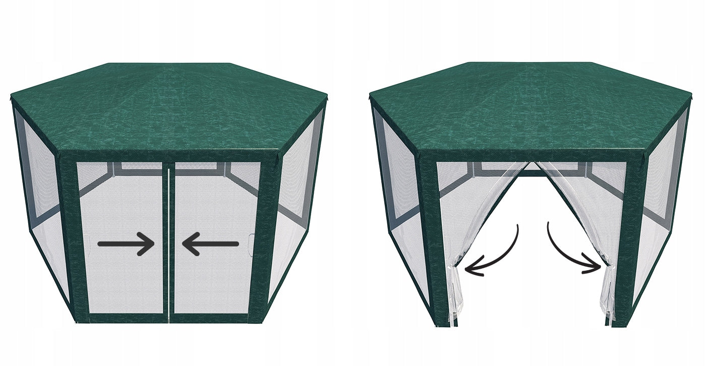 Pavilion cu plasa anti-insecte, fermoar, hexagonal, 200cm, Verde