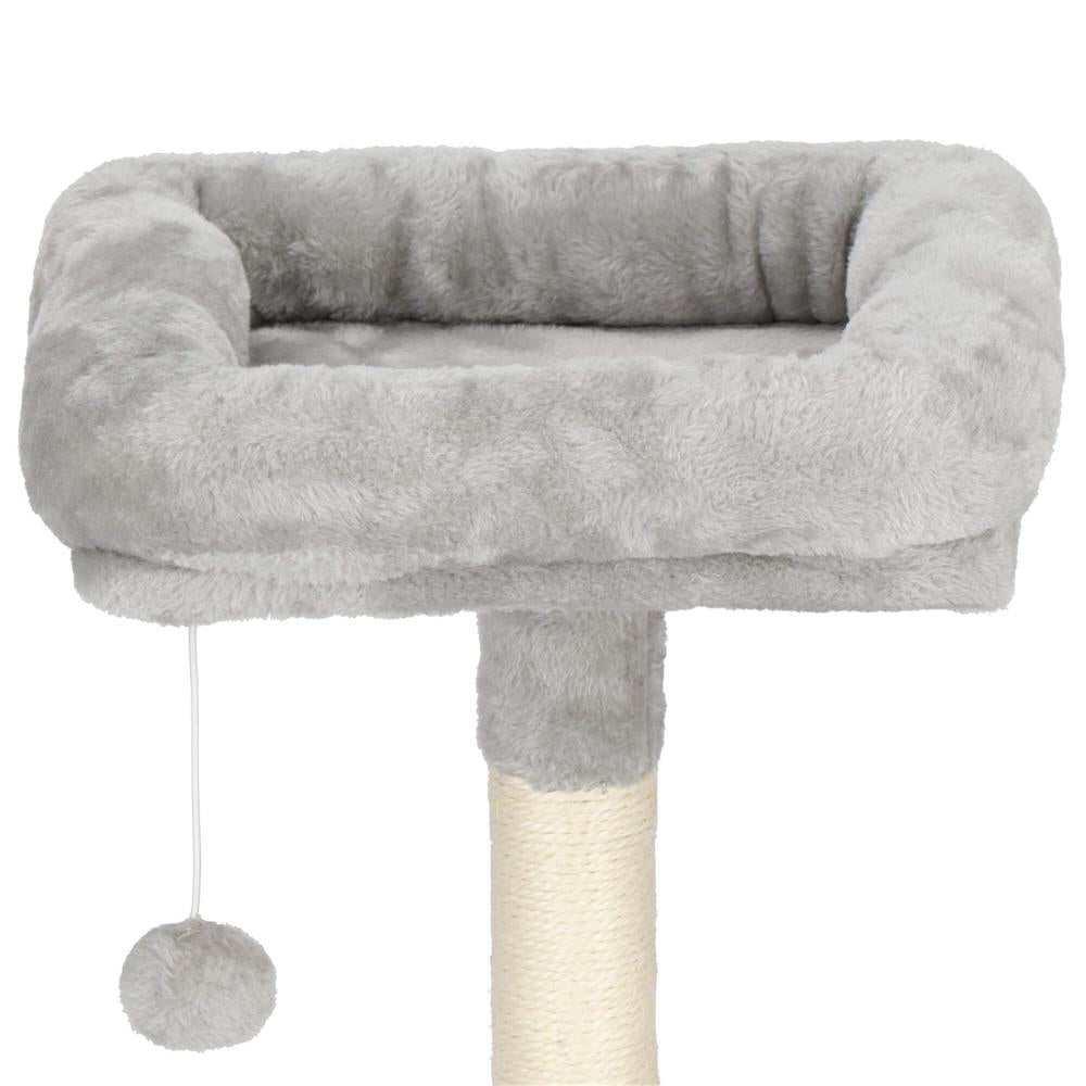 Ansamblu de joaca pentru pisici, cu loc pentru zgariat, ascuns, culcus, minge, sfoara, 145cm, gri