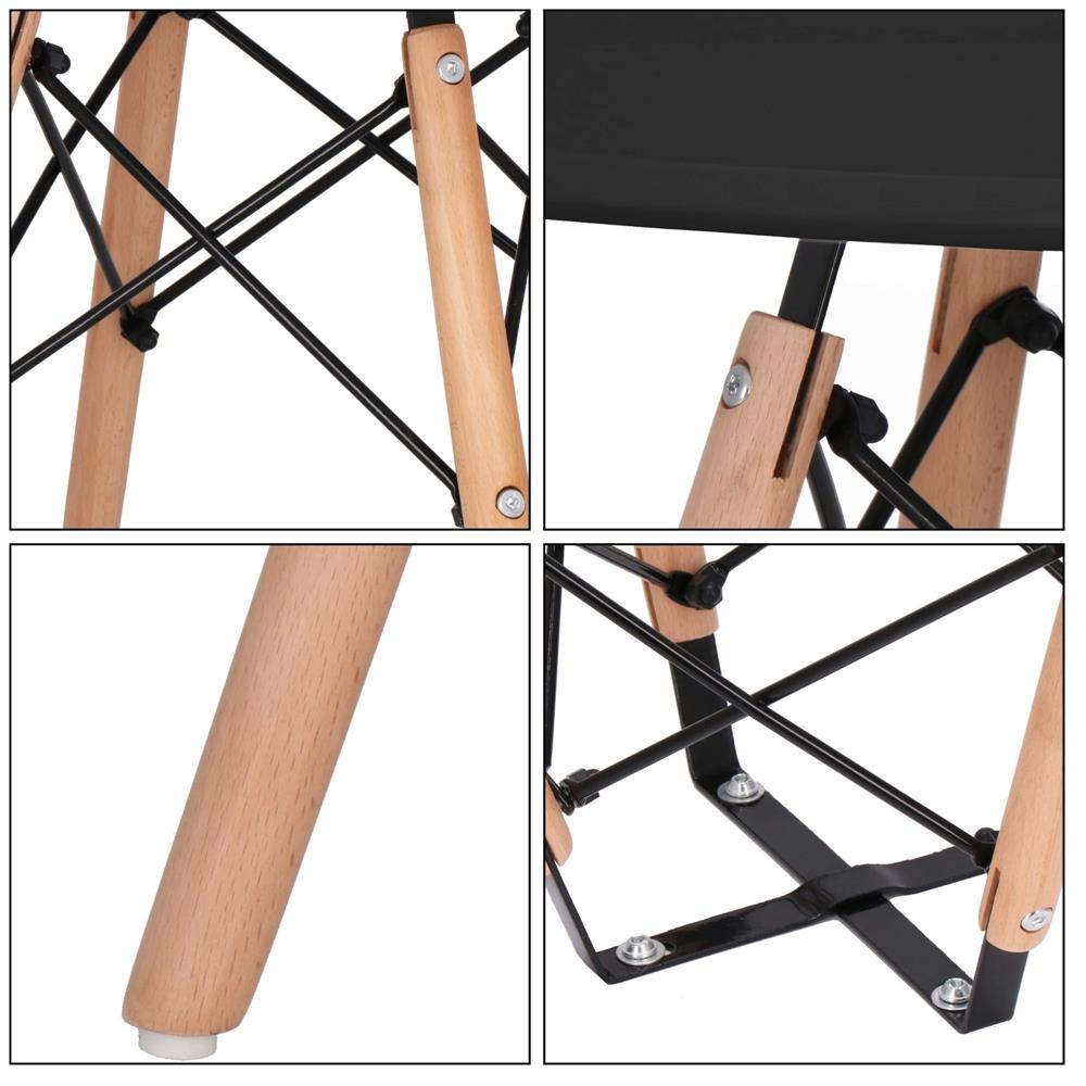 Masa dining bucatarie, rotunda, diametru 80 cm, inaltime 75 cm, Blat MDF, Picioare lemn, Negru
