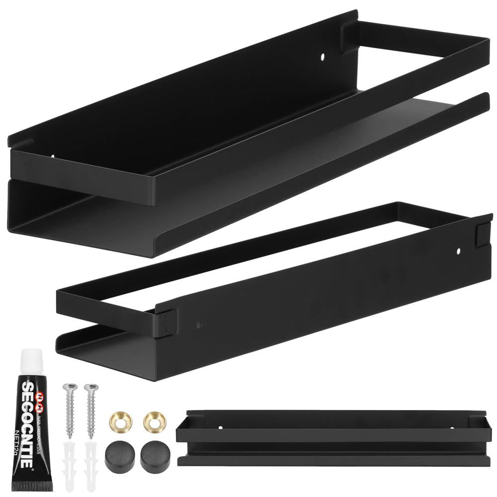 Raft de baie cu 2 sisteme instalare pe perete, aluminiu, 40x10x6cm, negru