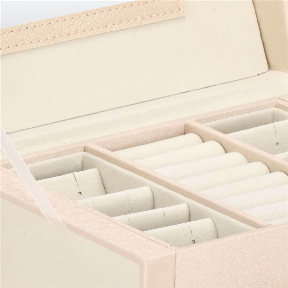 Cutie depozitare si organizare bijuterii, piele ecologica + velur, 18 x 13,5 x 14cm, crem