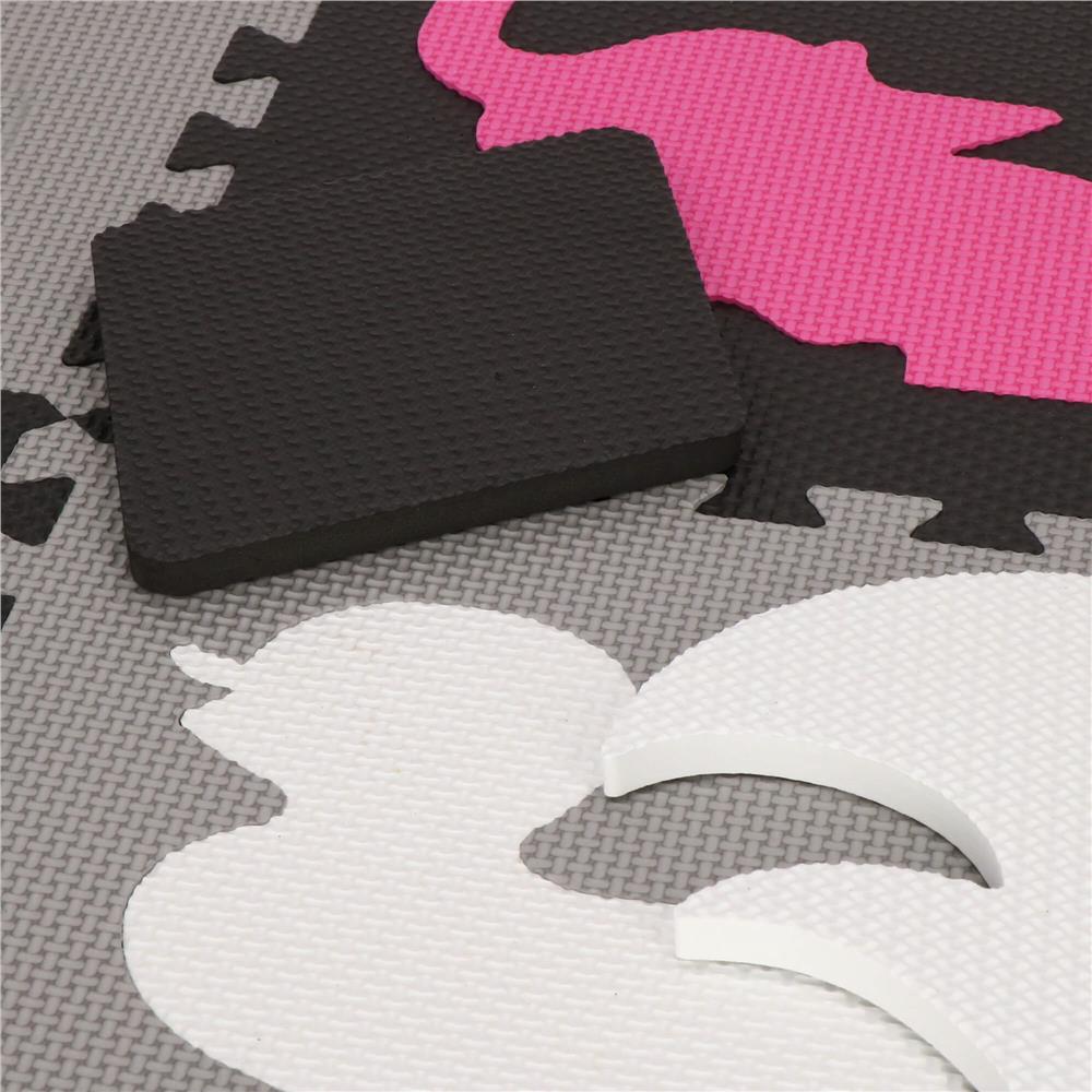 Covor din spuma pentru copii, tip puzzle forme, 34 piese, termoizolant, 120×120 cm, gri roz