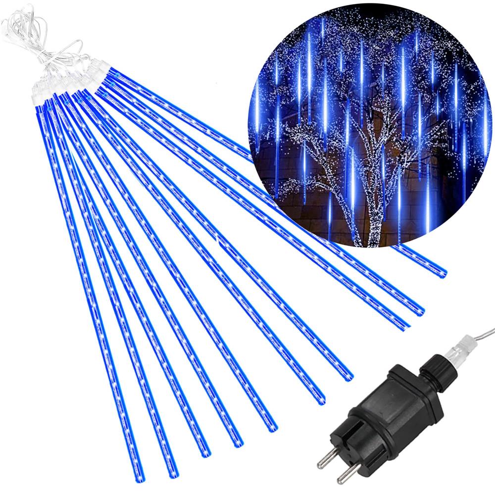 Instalatie de Craciun, 10 tuburi, 50cm, 480 LED, ploaie de meteoriti, albastru