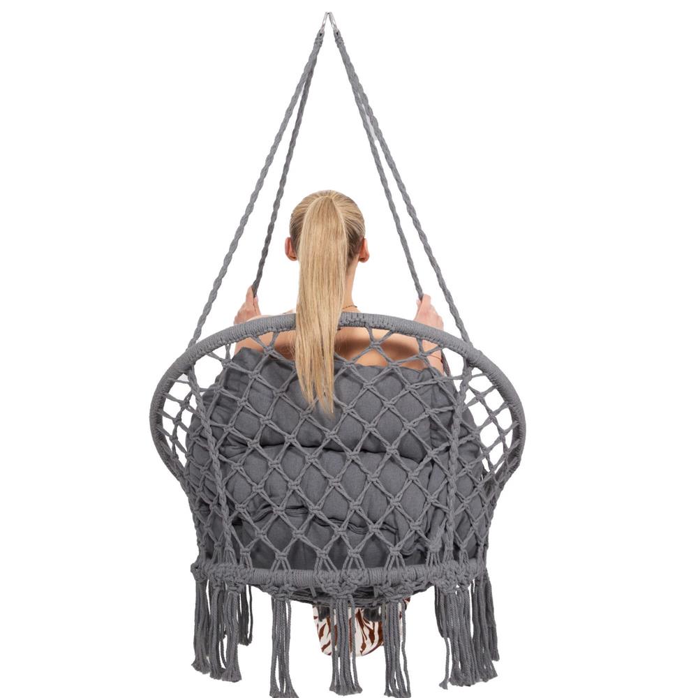 Scaun rotund Sersimo tip leagan suspendat cu perna Confort Plus casa sau gradina, gri inchis