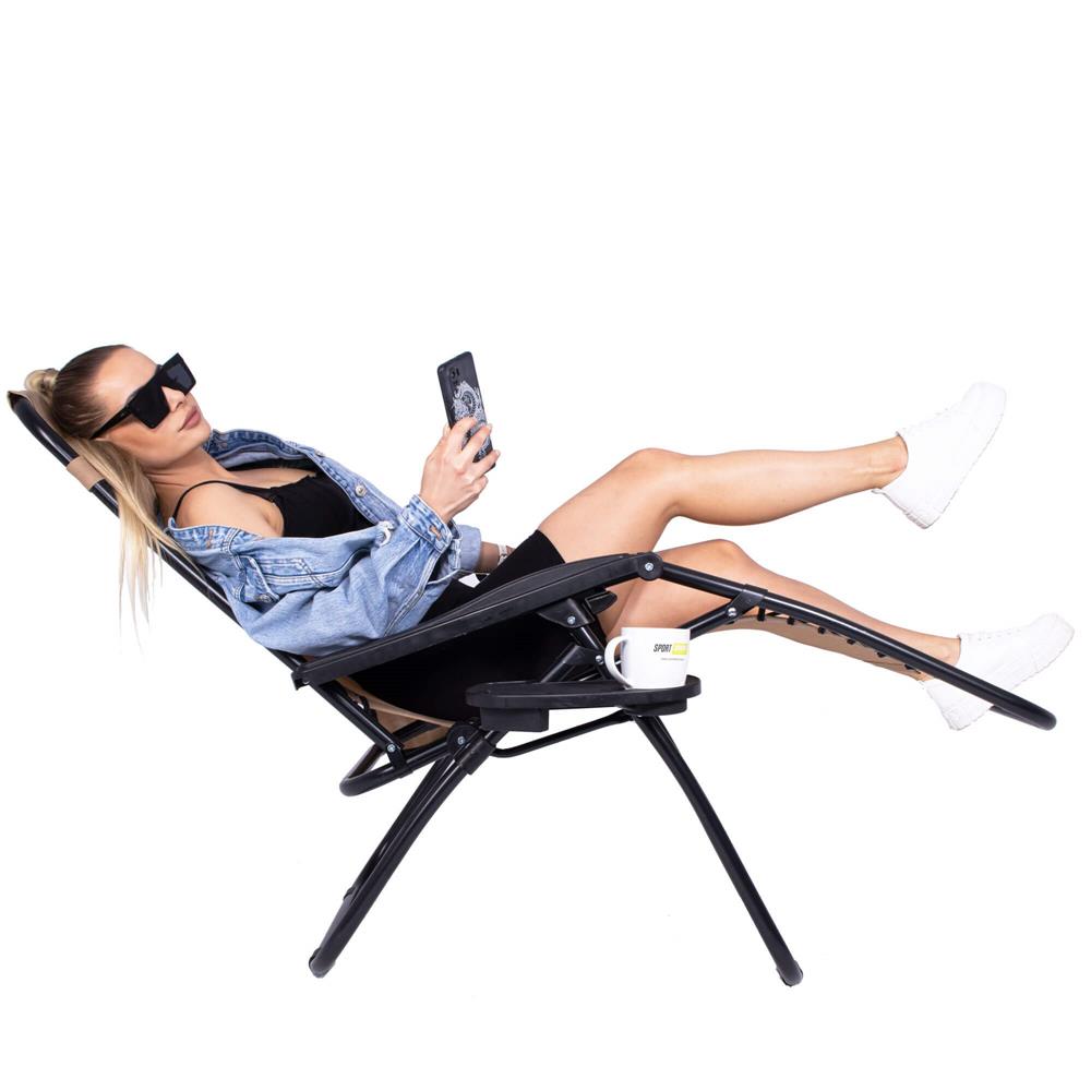 Sezlong scaun pliant plaja sau gradina, Siesta, gravitatie zero, cu tetiera, 175x67x110 cm, taupe