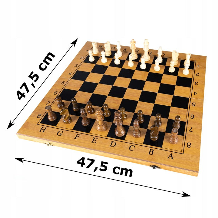 Joc sah si table din lemn, 48x48 cm, toate piesele incluse, maro