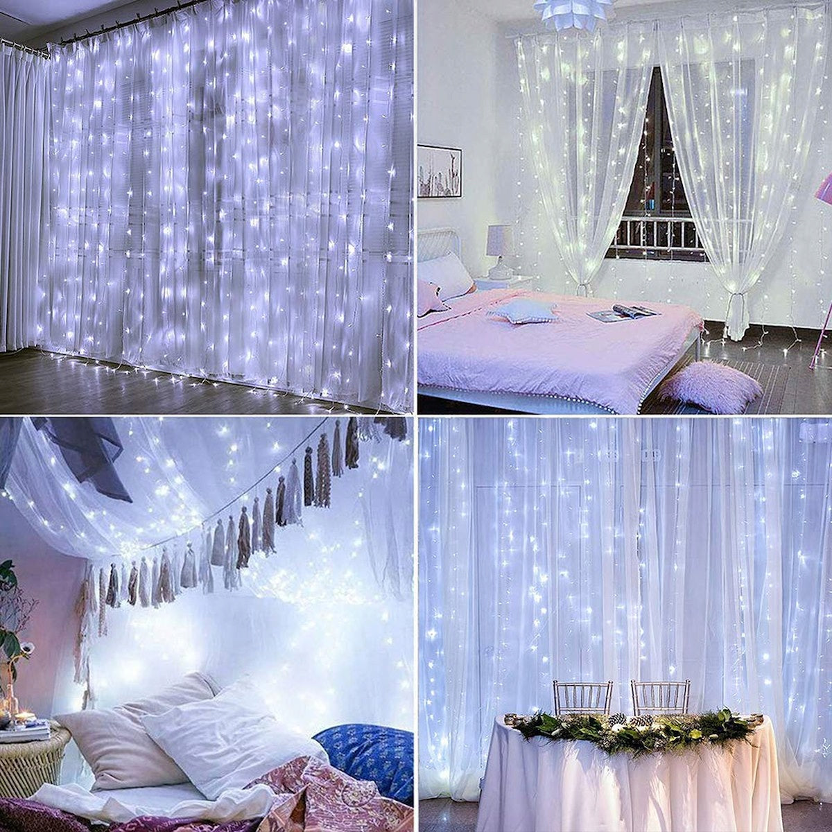 Ghirlanda luminoasa tip perdea 400 LED-uri, 3m, pentru interior/exterior, iluminare alba