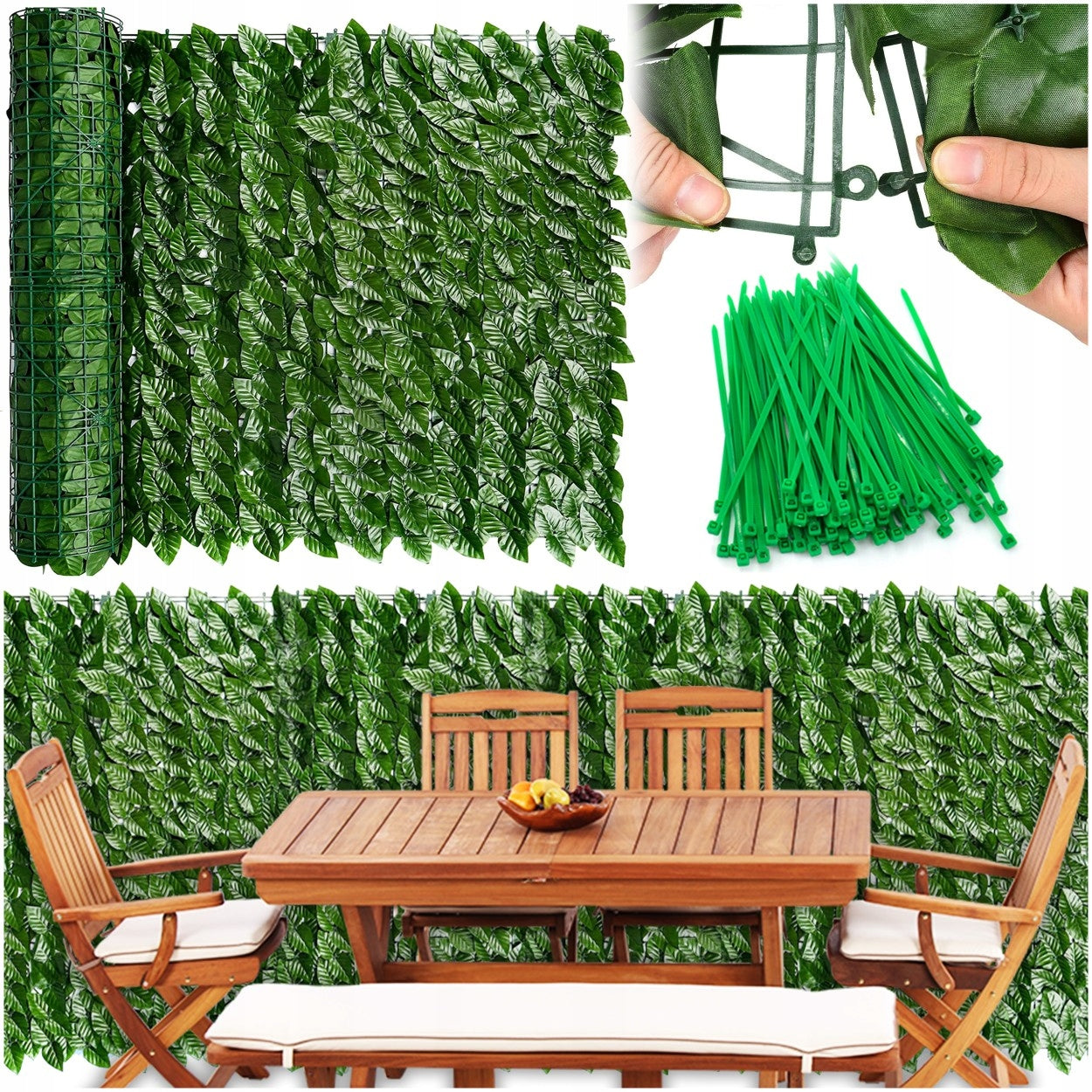 Panou paravan cu frunze artificiale pentru gard sau balcon, 100x300cm, verde