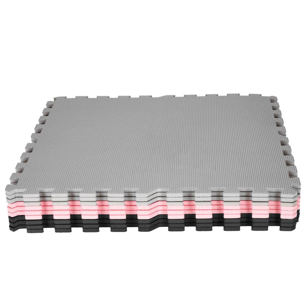 Covor din spuma pentru copii, tip puzzle forme, 27 piese, termoizolant, 179×179 cm, gri roz