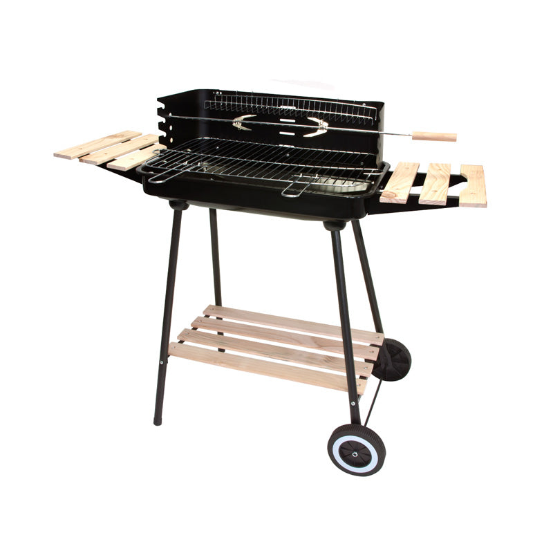 Gratar metalic pe carbuni, tava cromata, cu spita pentru rotisor, 104x88x45cm