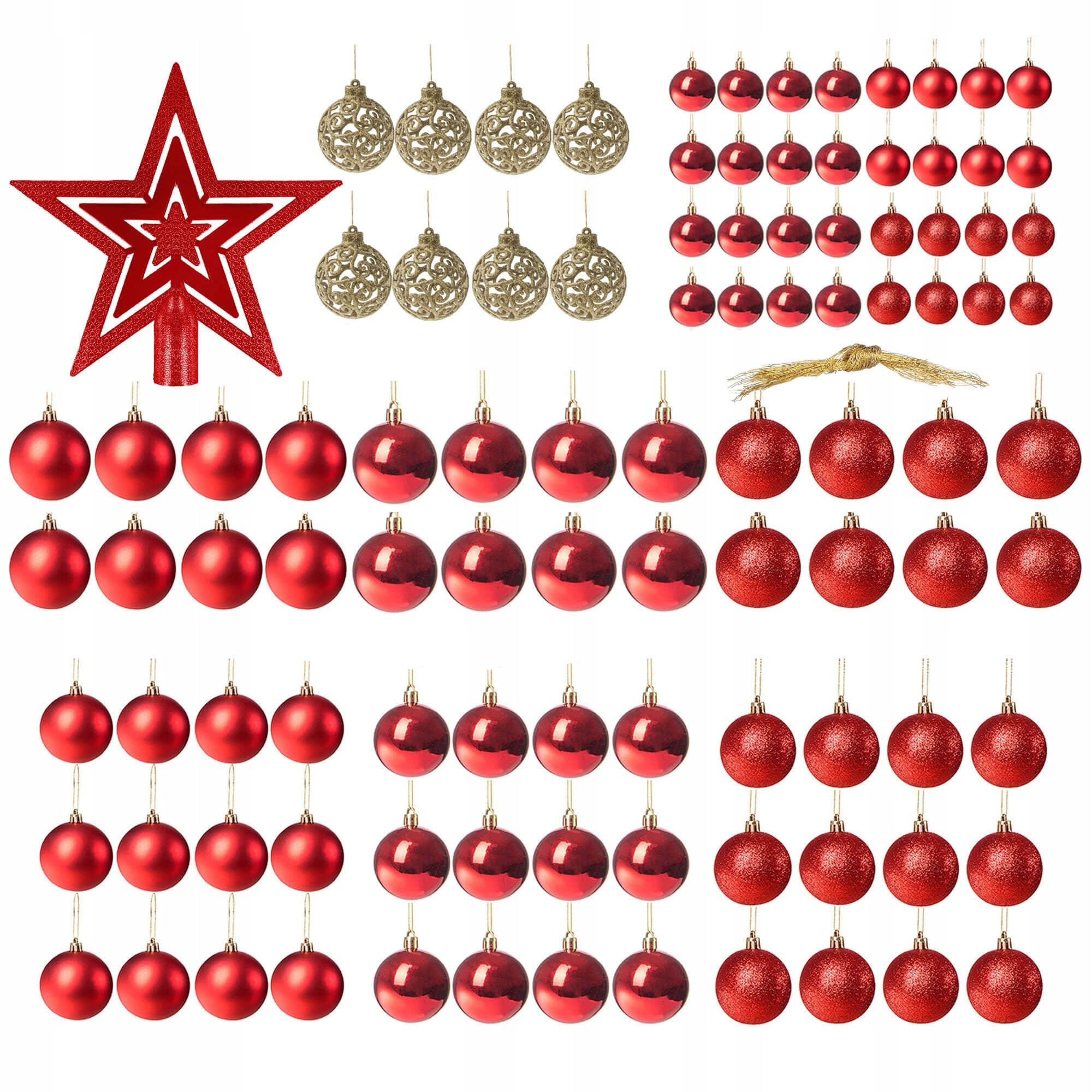 Set globuri de Craciun, 100 bucati, 3-6cm, rosu auriu