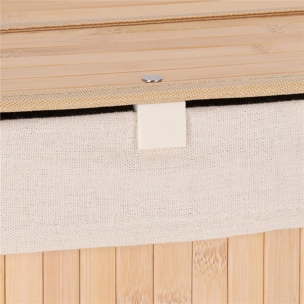 Cos de rufe din bambus, pliabil, cu captuseala detasabila lavabila, 3 compartimente, 150L, 63x42x62cm, maro