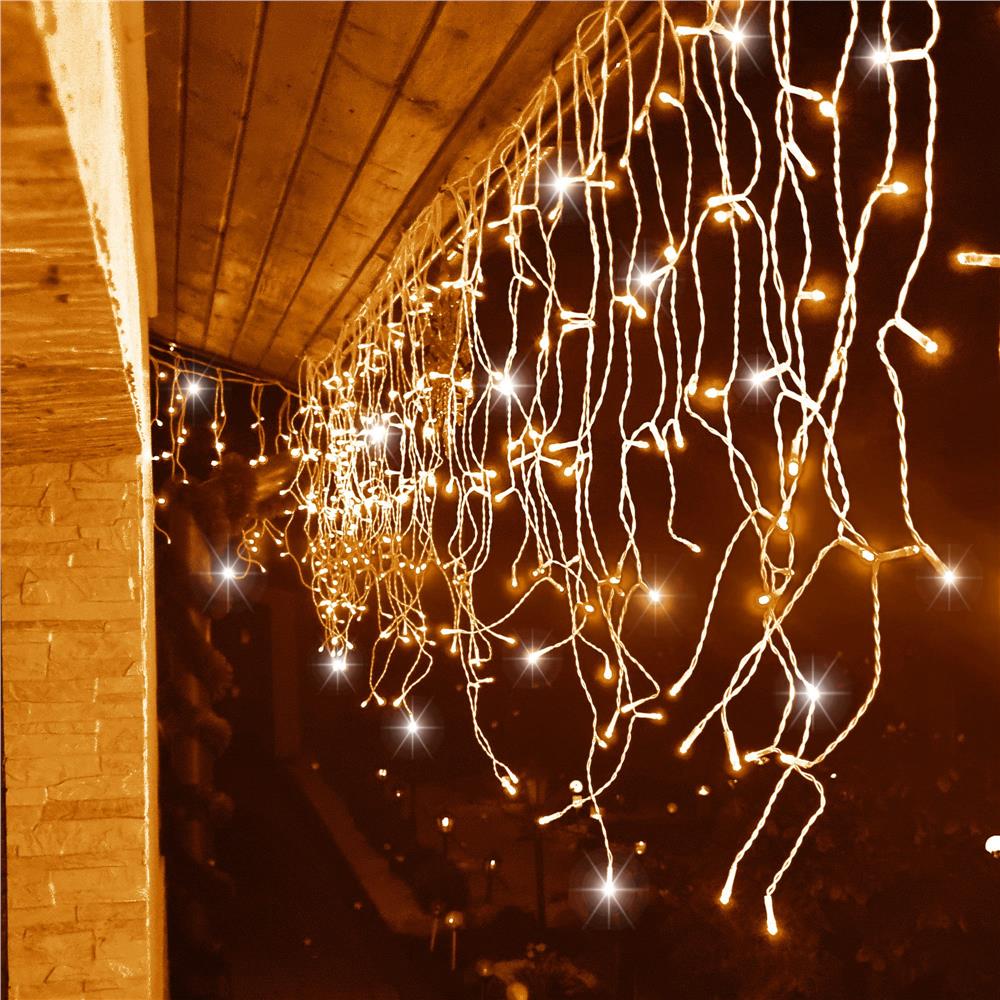 Instalatie luminoasa tip turturi LED exterior/interior, 300 LED-uri alb cald cu flash alb rece, 12 m, IP44, conectabila