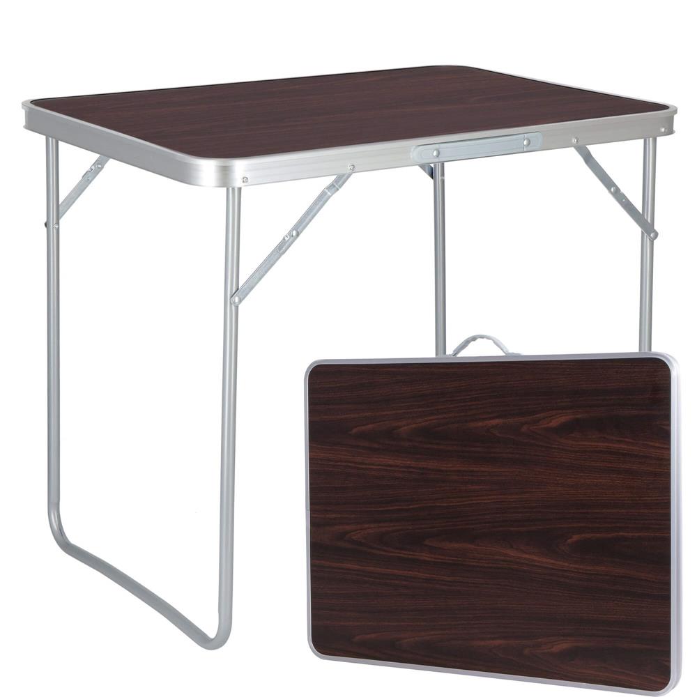 Masa camping pliabila cu cadru din aluminiu, blat MDF, 70x50x60cm, maro