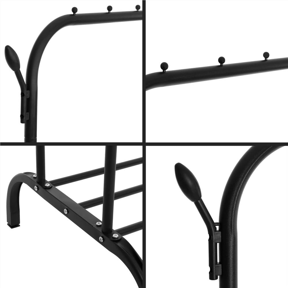 Suport pentru haine cu cadru metalic, cu sina dubla de agatat si carlige cuier, 55x110x146cm, negru