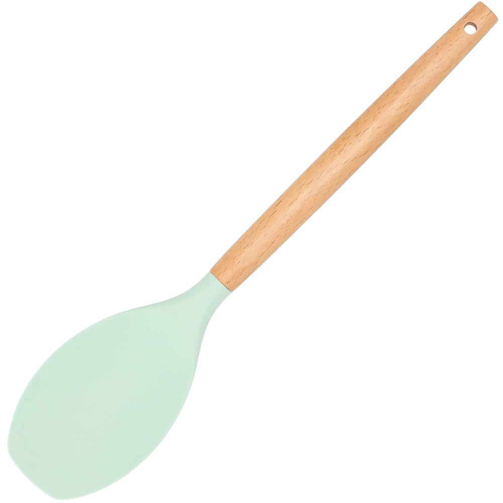 Set Sersimo 12 ustensile de bucatarie din silicon termorezistent si maner din bambus, verde deschis
