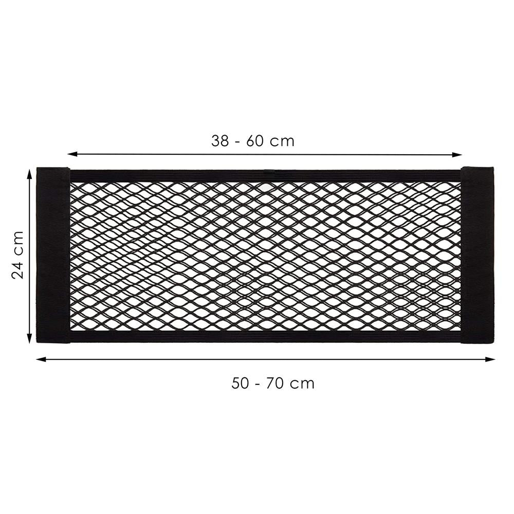 Organizator pentru portbagaj cu plasa, instalare cu arici, 24x50-70cm, negru