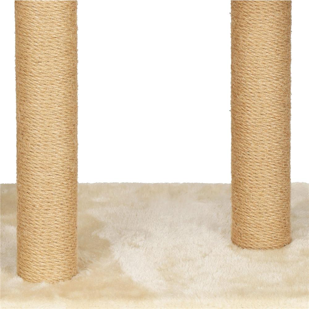 Ansamblu de joaca pentru pisici, cu loc pentru zgariat, ascuns, culcus, mingi, 136cm, crem
