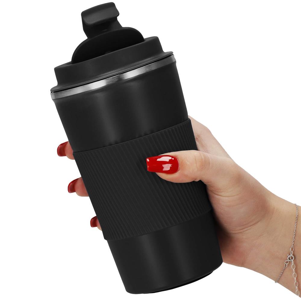 Cana termos calatorie, perete din inox dublu izolat, 500ml, 9x16.5cm, negru