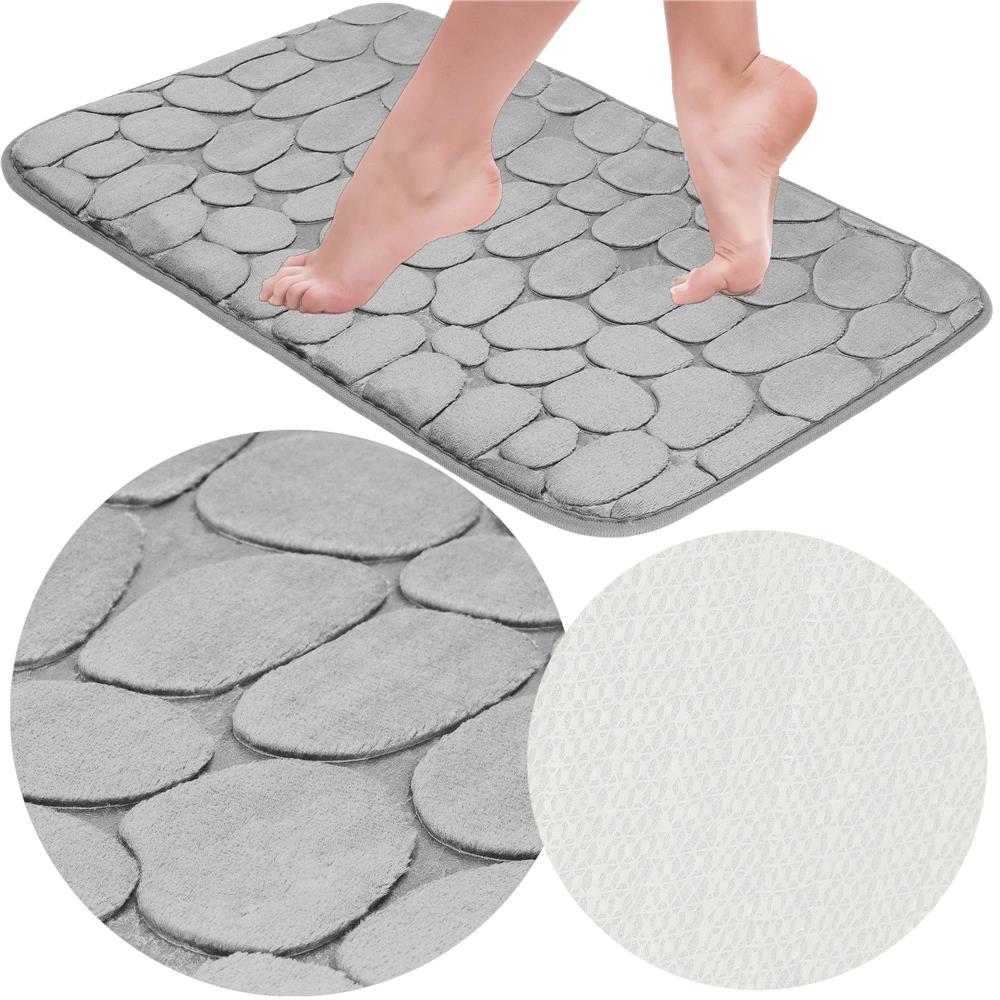 Covoras de baie antiderapant cu uscare rapida, 60x40 cm, gri