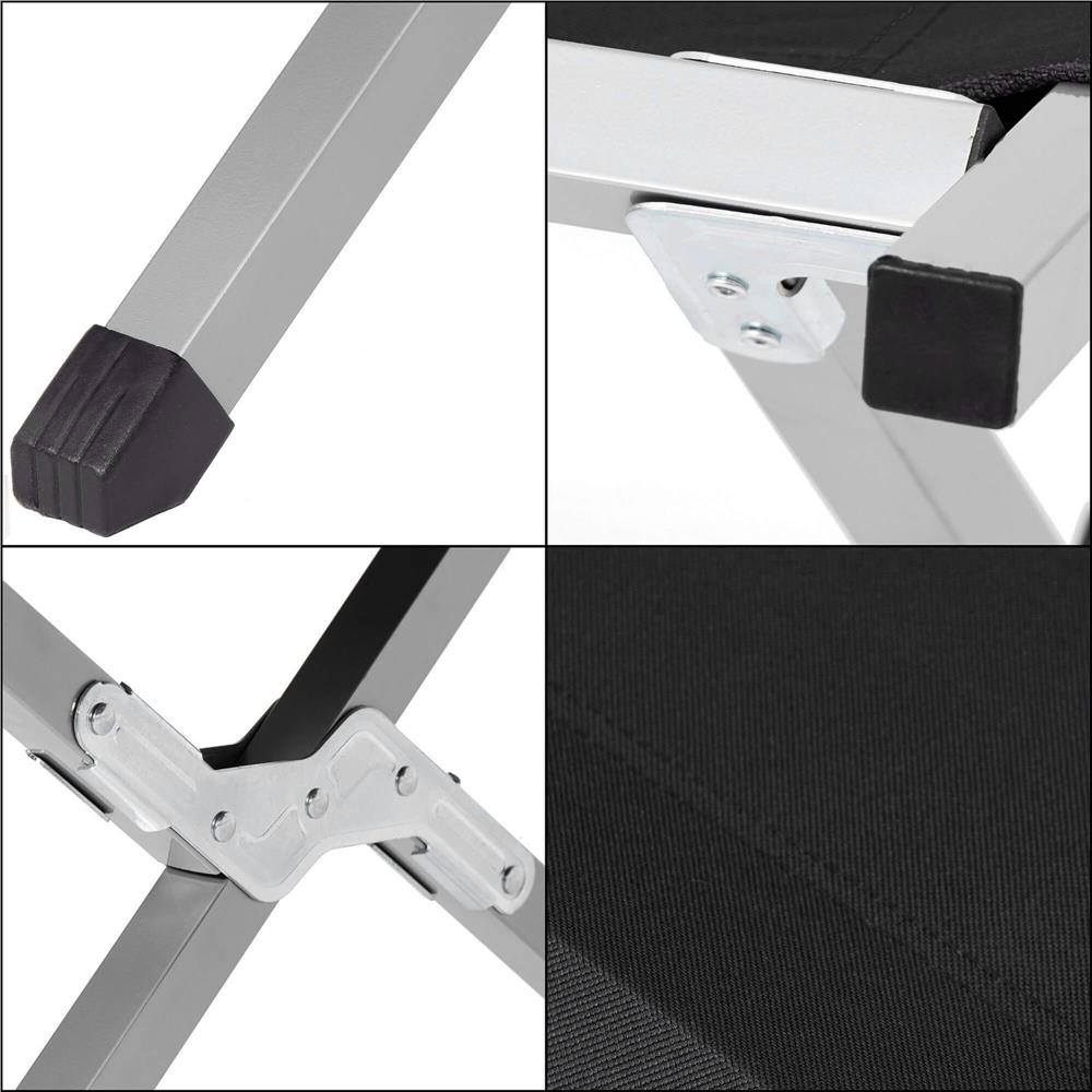 Pat pliant pentru camping, structura metalica, 190x74x42cm, 150kg, negru