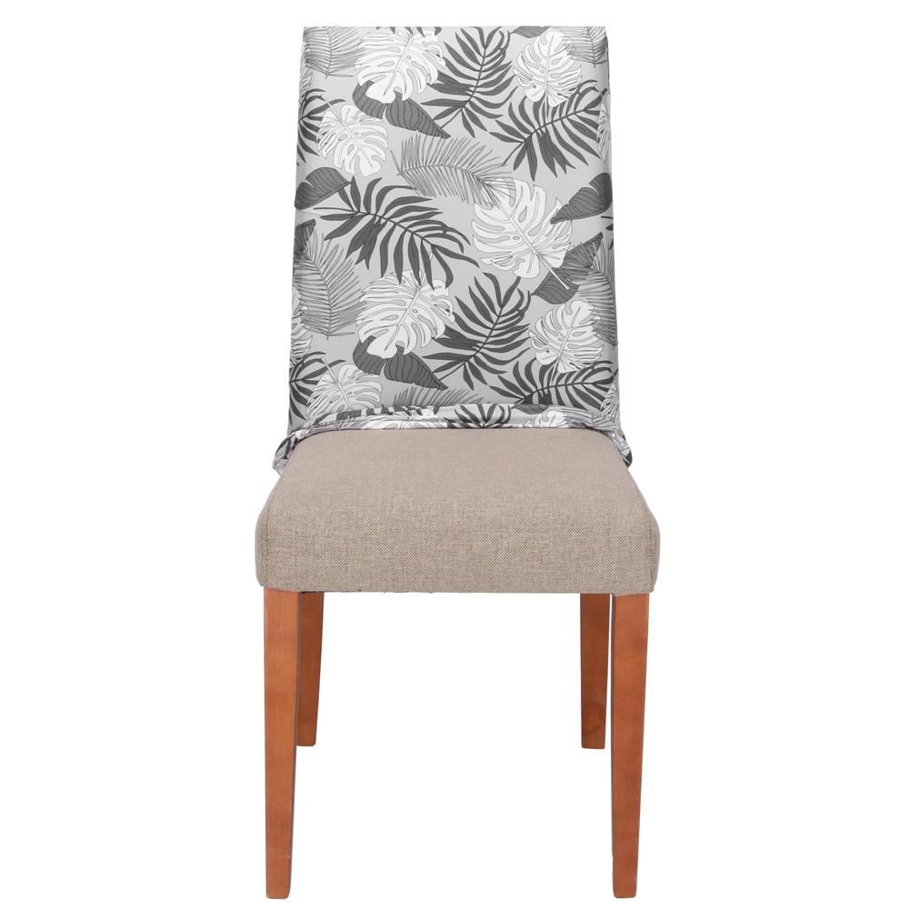 Set 4 huse universale pentru scaun, marime universala, poliester si spandex, 38x70cm, gri cu model floral