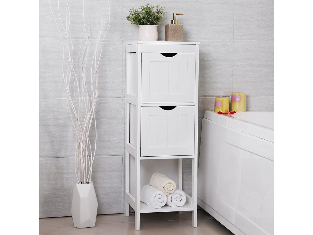 VASAGLE Dulap de podea pentru baie, multifunctional, 2 sertare, 30x30x89cm, alb