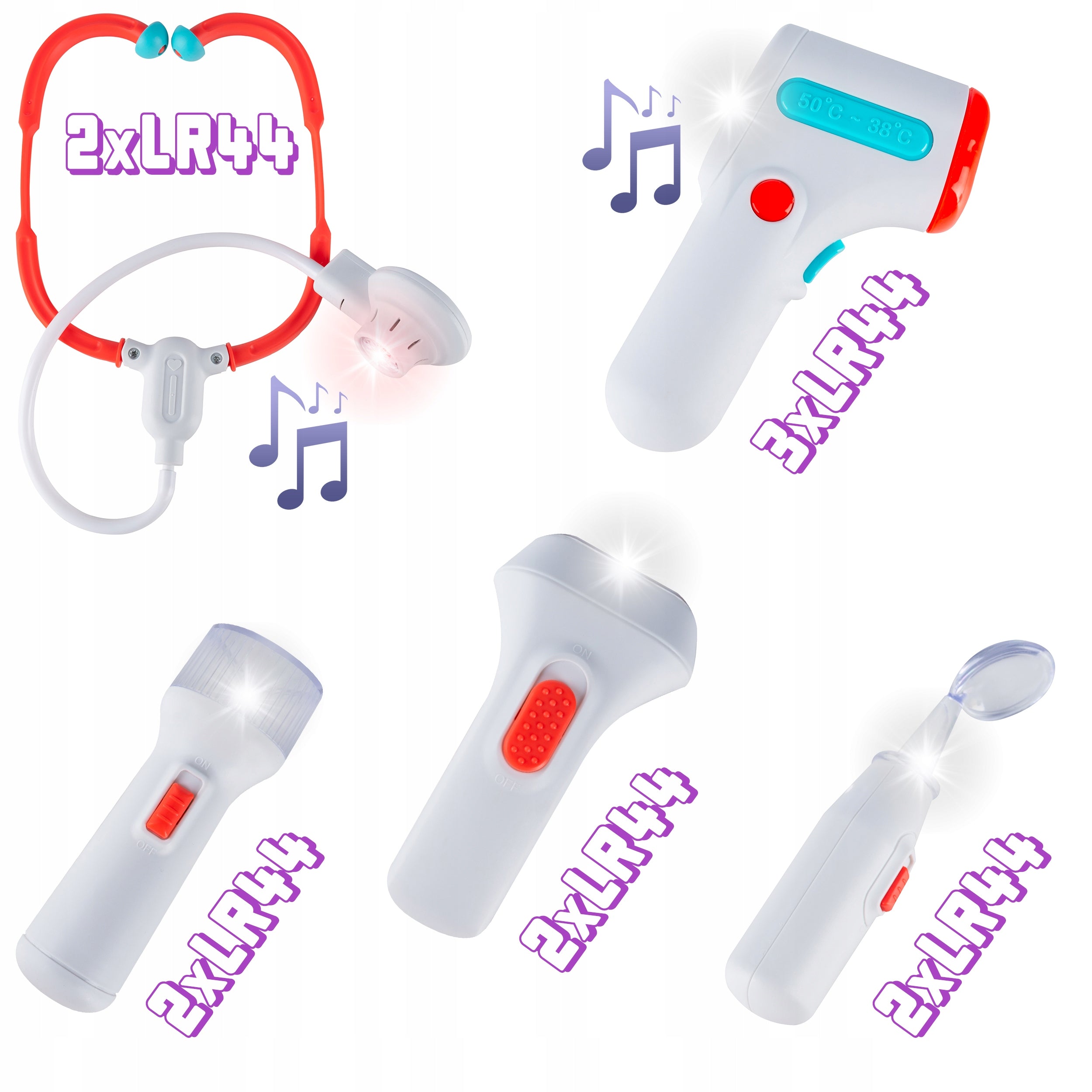 Set de joaca, carucior medical cu aparatura si instrumente, cu sunete si lumini