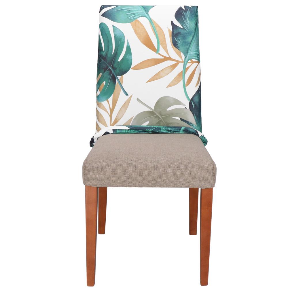 Husa pentru scaun, marime universala, poliester si spandex, 38x70cm, verde cu model floral