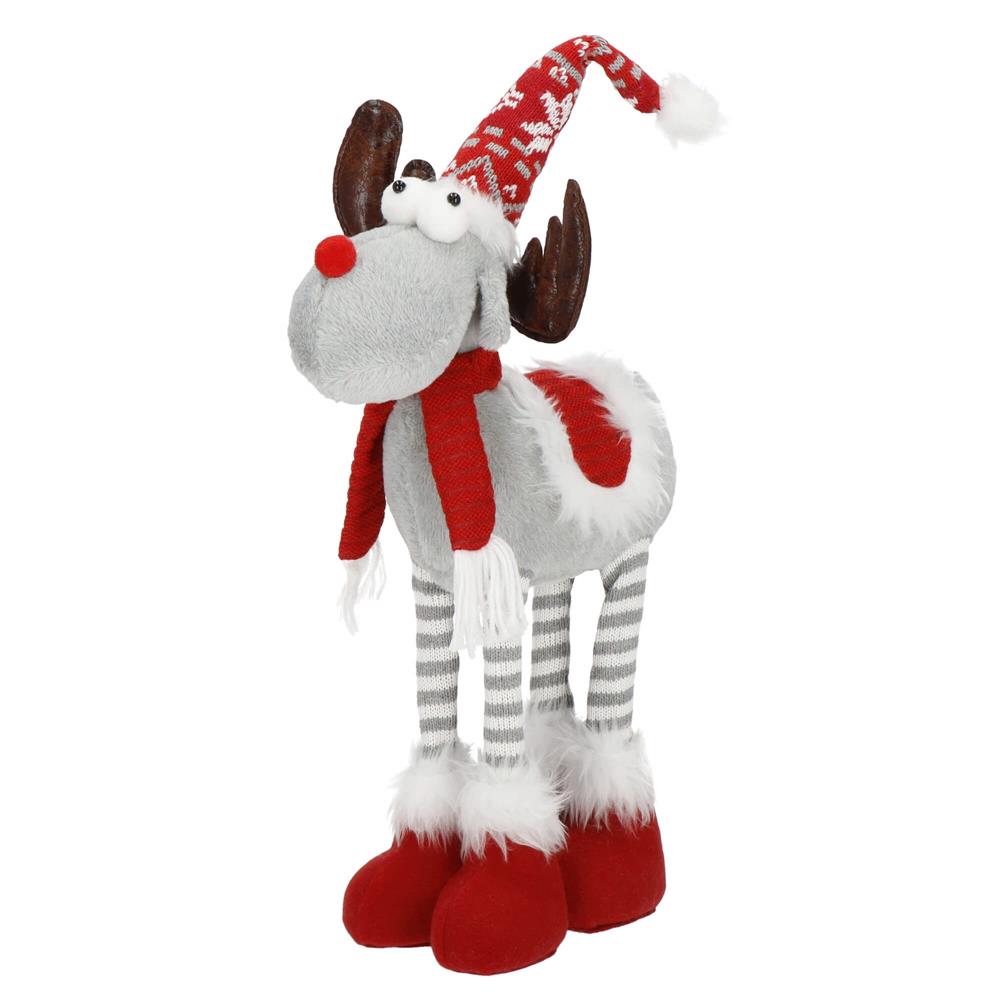 Figurina Craciun, Ren, picioare telescopice, iluminare LED, 61cm