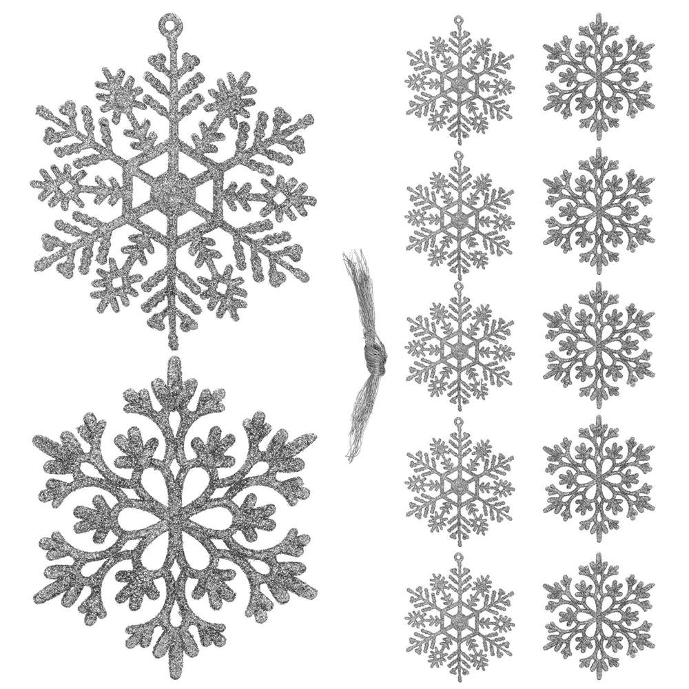 Decoratiune brad fulg de zapada, set 12 bucati, 10cm, argintiu
