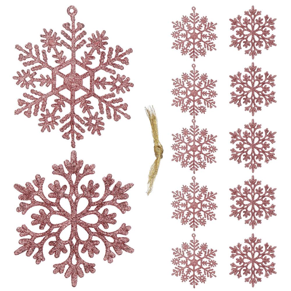 Decoratiune brad fulg de zapada, set 12 bucati, 10cm, roz