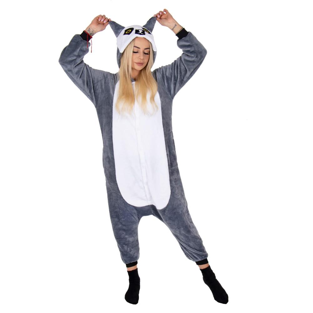 Pijama tip salopeta pentru adulti, model Lemur, marime M