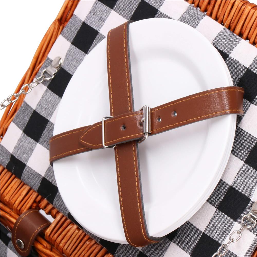 Cos de picnic echipat pentru 4 persoane Deluxe, din rachita, cu vesela si tacamuri, izolat termic, maro