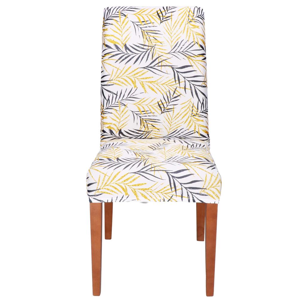 Set 4 huse pentru scaun, marime universala, poliester si spandex, 38x70cm, alb, gri si galben