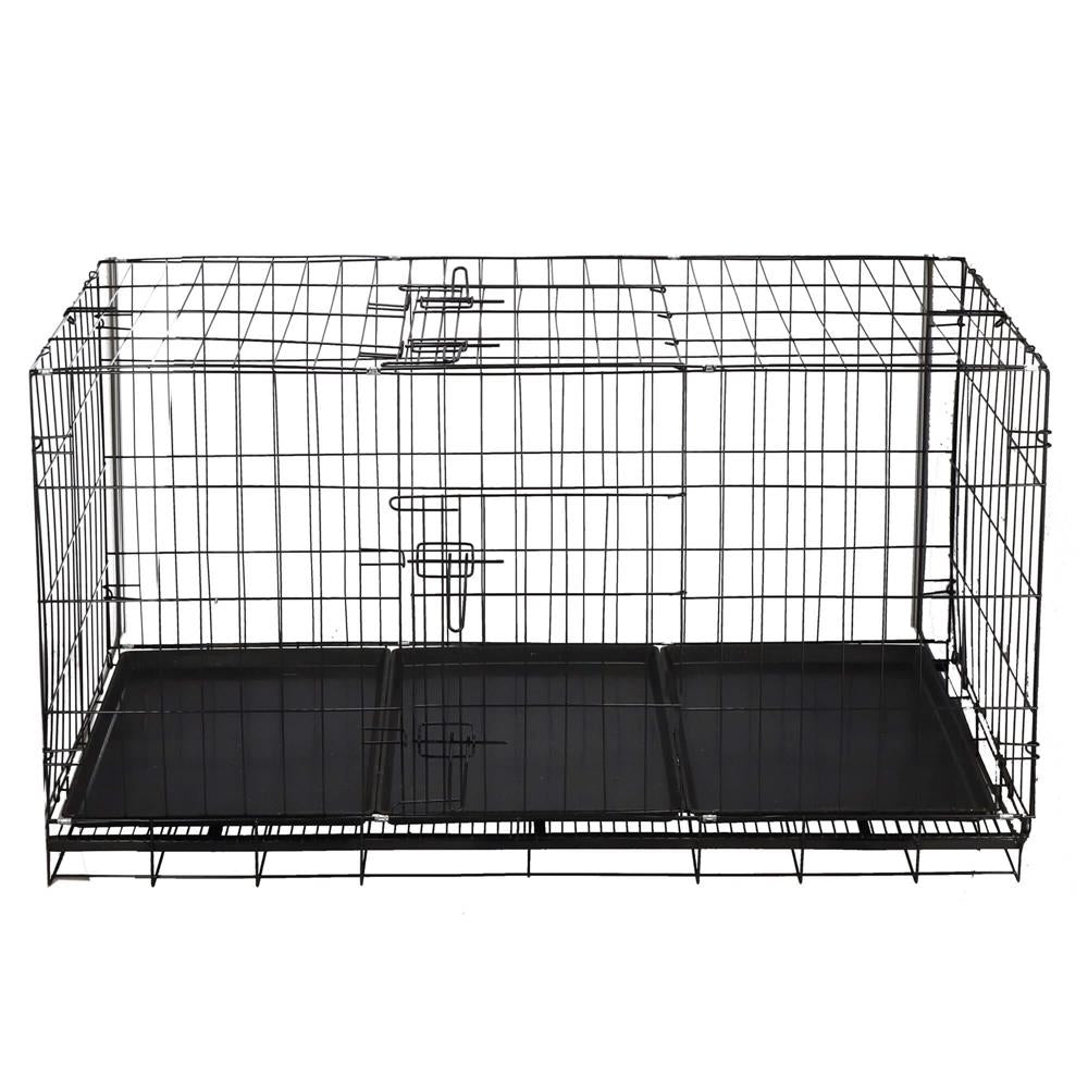 Cusca pentru animale, 2 usi, Pliabila din metal, XXL, Negru, 130x70x60 cm