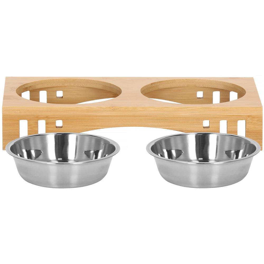Set de 2 castroane din inox cu suport de bambus, 2x14cm