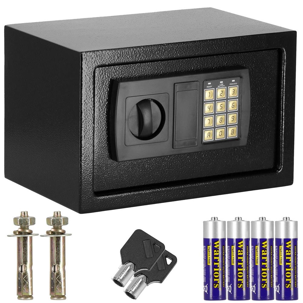 Seif electronic standard cu cifru si cheie, 200x310x200 mm, Otel, Negru