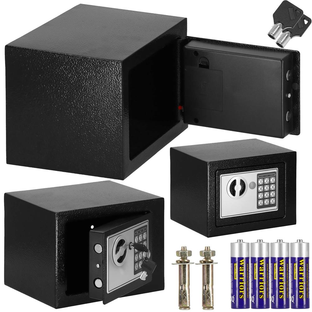 Seif electronic standard cu cifru si cheie, 170x230x170 mm, Otel, Negru
