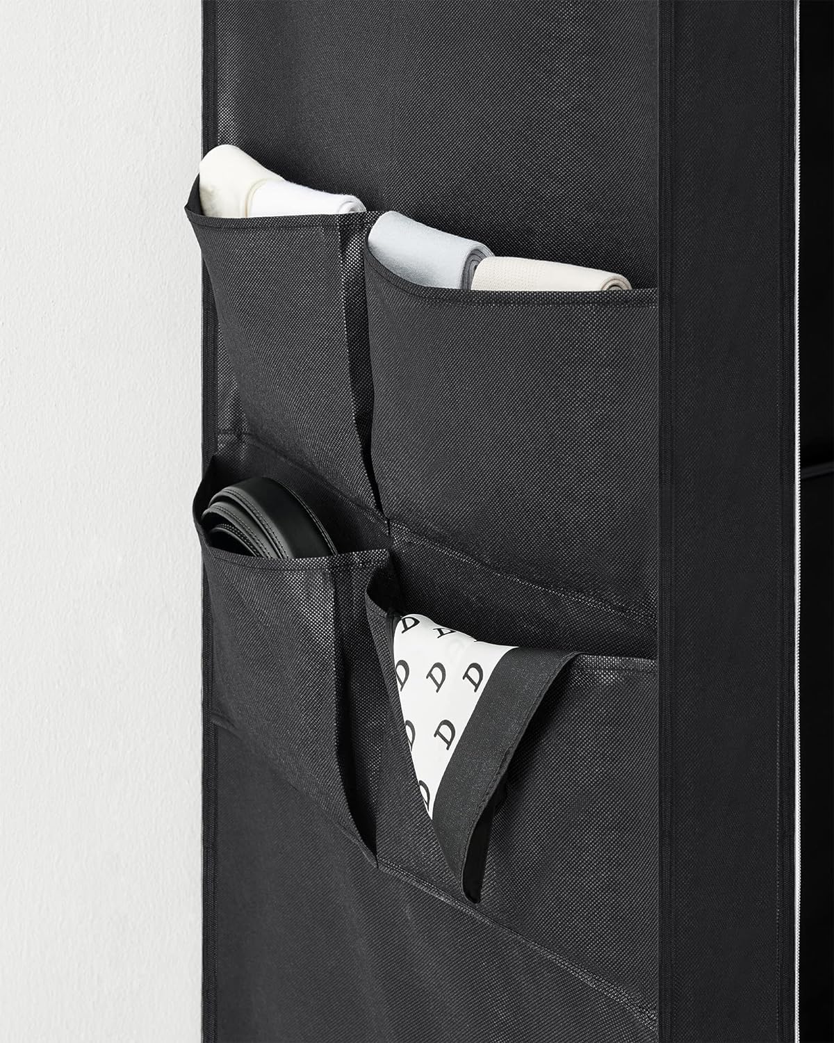 SONGMICS Garderoba din material textil, dulap portabil, cu rafturi si sina de agatat, 170x45x167cm, negru