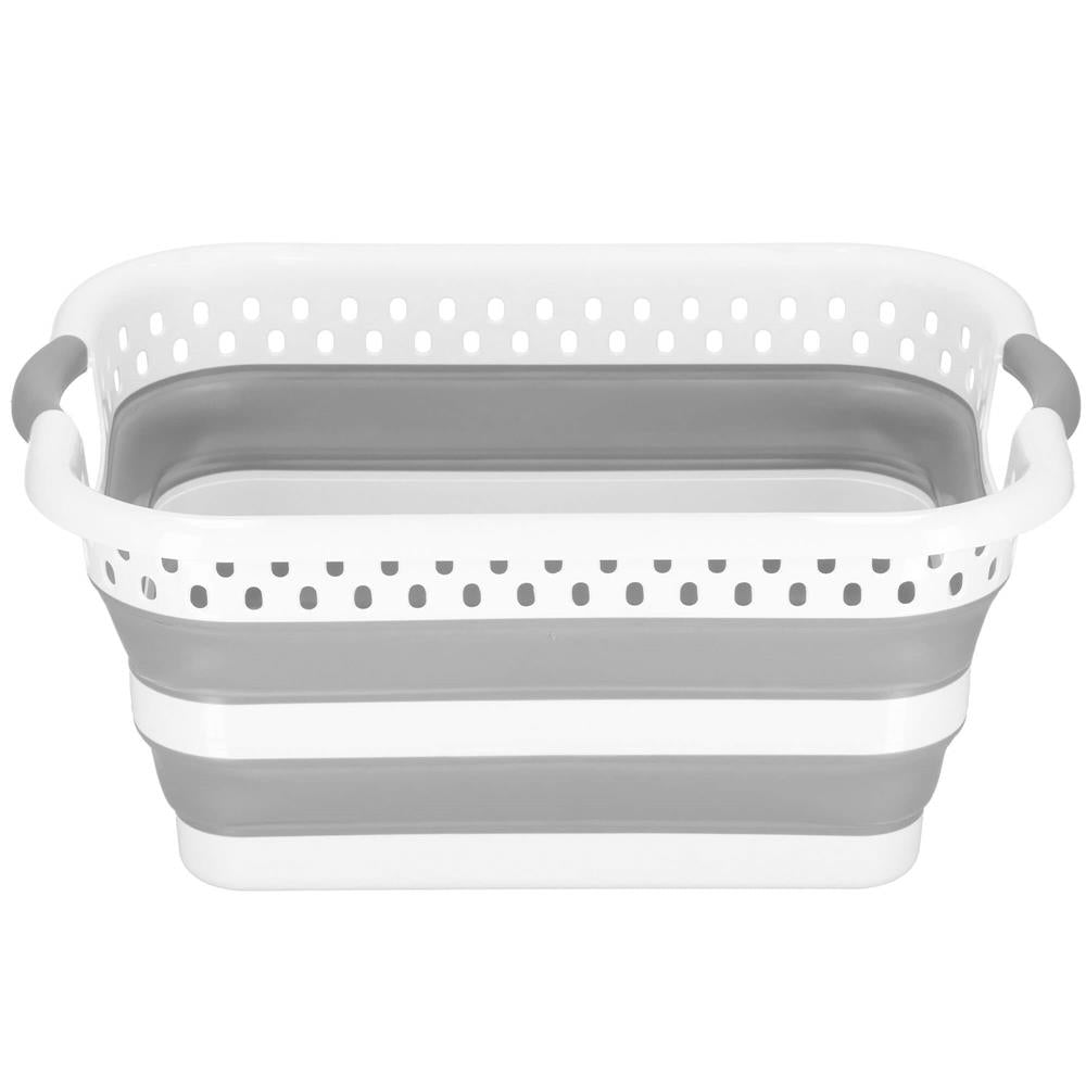 Cos de rufe pliabil tip lighean, cu manere, din plastic si silicon, 53x38x24cm, 24litri, gri