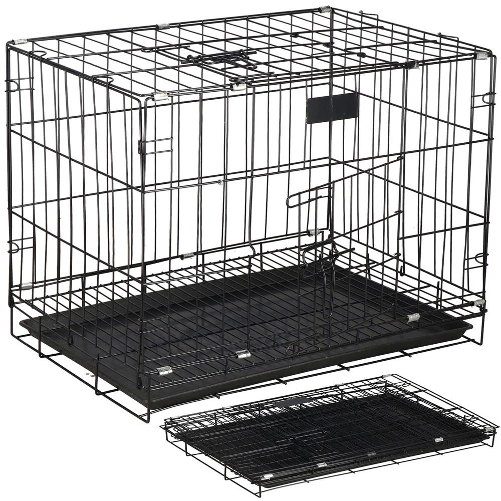 Cusca pentru animale, 2 usi, Pliabila din metal, L, Negru, 60x50x42 cm